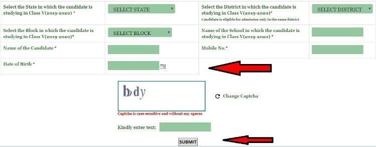Fill Your Navodaya Vidyalaya Online Application Form Class 6 