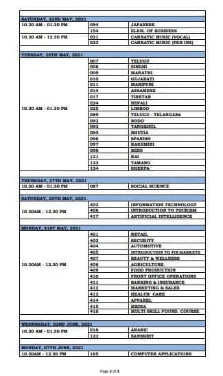 Exam Time Table Part 2